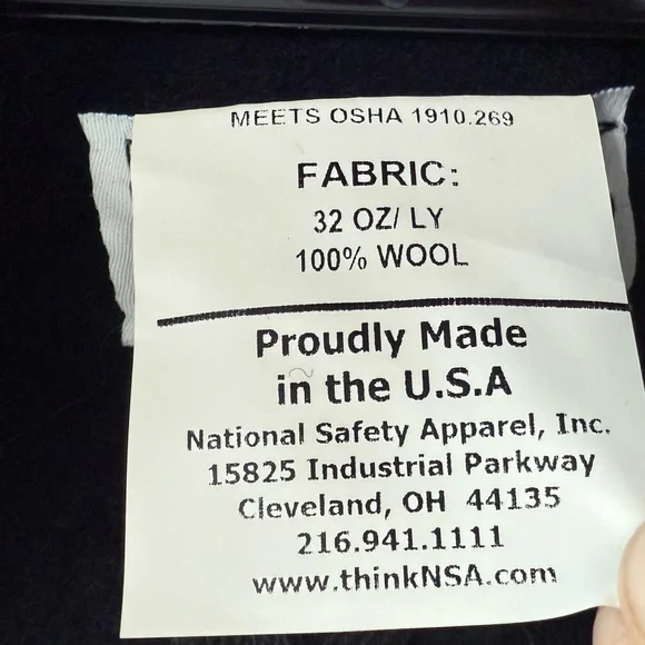 National Safety Apparel Fire/Heat Resistant Navy Wool Welding Coat Snap Men's XL - Picture 6 of 8